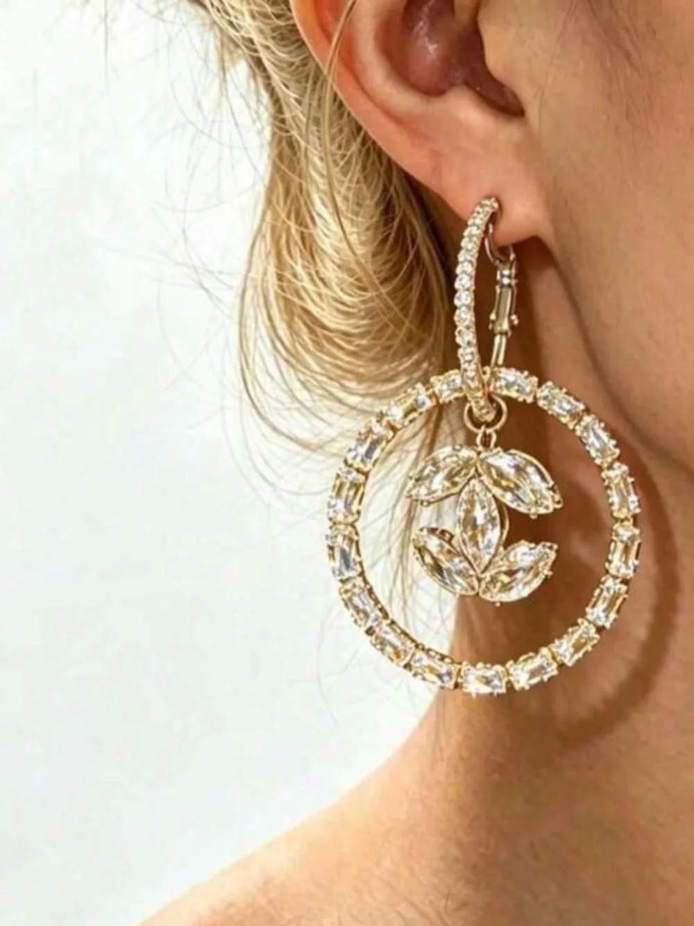 New Gold Crystal Hoop Drop Earrings